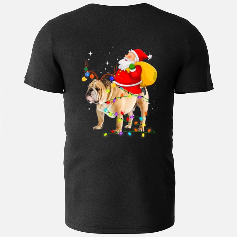 Christmas Santa Claus Riding English Bulldog Xmas Boys Dog T-Shirts