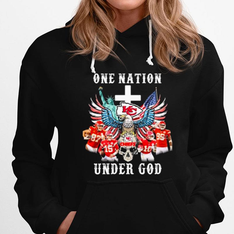 Eagle Holding Skull Kansas City Chiefs One Nation Under God Signatures T-Shirts