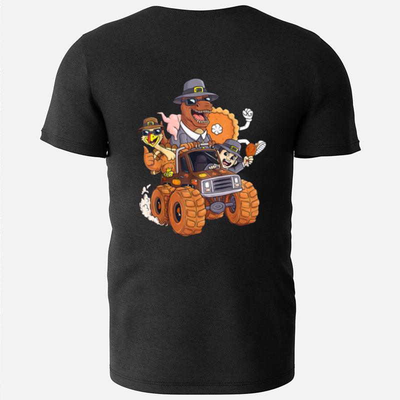 Thanksgiving Turkey Pie Pilgrim Rex Riding Truck Boys Kids T-Shirts