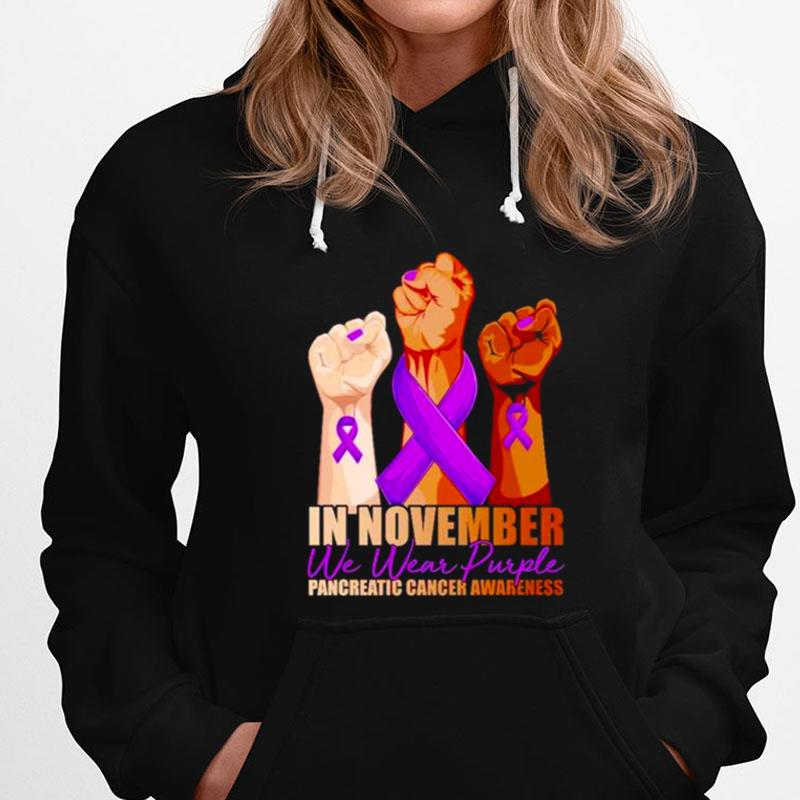 Top In November We Wear Purple Pancreatic Cancer Awareness Strong Fists T-Shirts