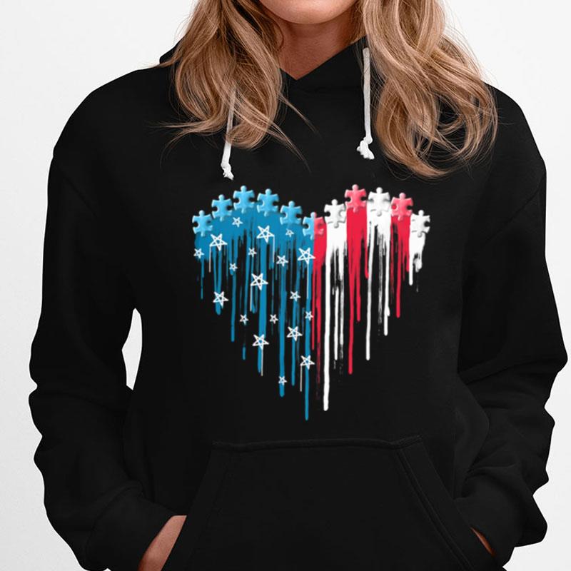 Autism Heart With American Flag T-Shirts