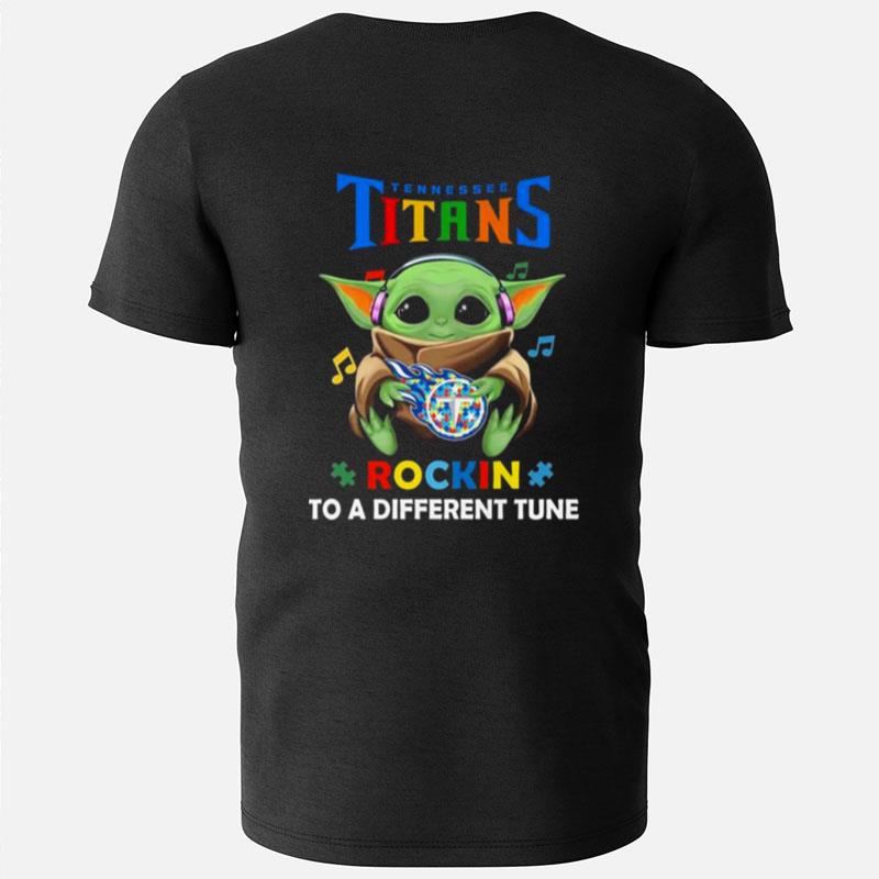 Baby Yoda Hug Tennessee Titans Autism Rockin To A Different Tune T-Shirts