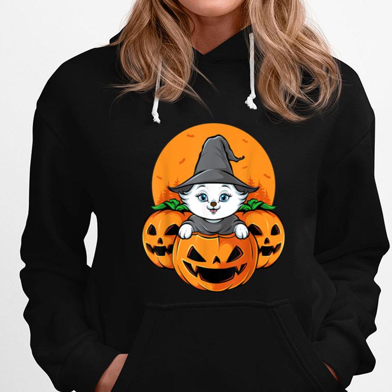 Cute Halloween Cat Witch Hat Pumpkin For Kids Girls T-Shirts