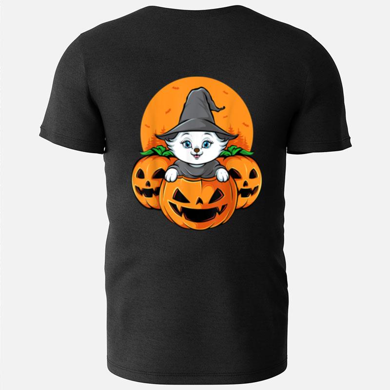 Cute Halloween Cat Witch Hat Pumpkin For Kids Girls T-Shirts