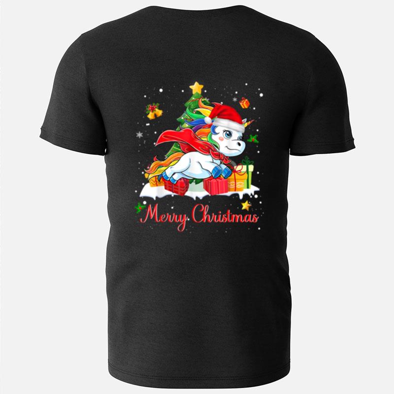 Cute Merry Christmas Girls Kids Santa Unicorn T-Shirts