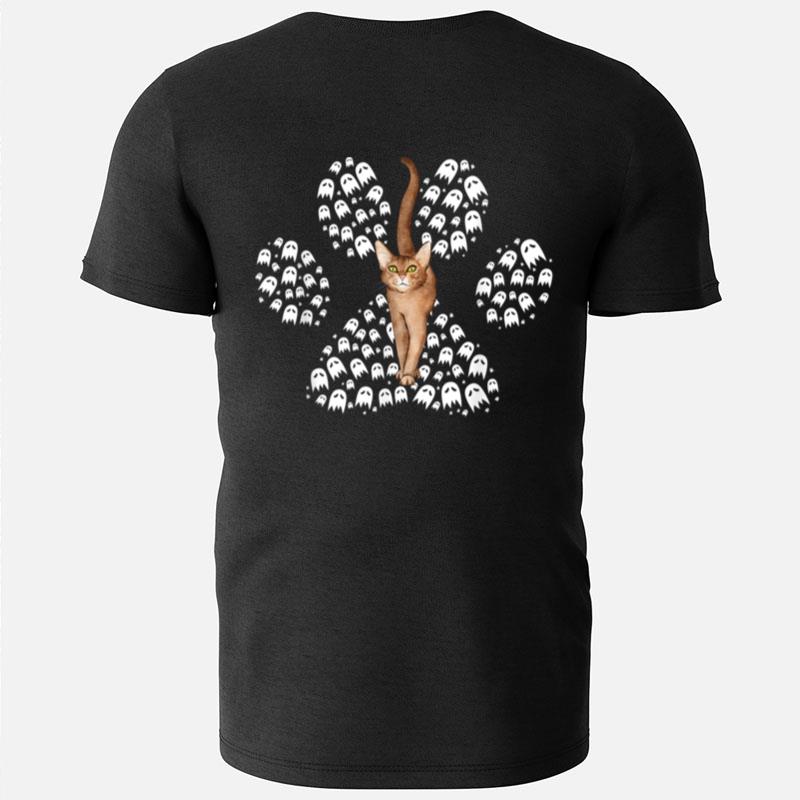 Halloween Abyssinian Cat Ghosts Cat Paw T-Shirts