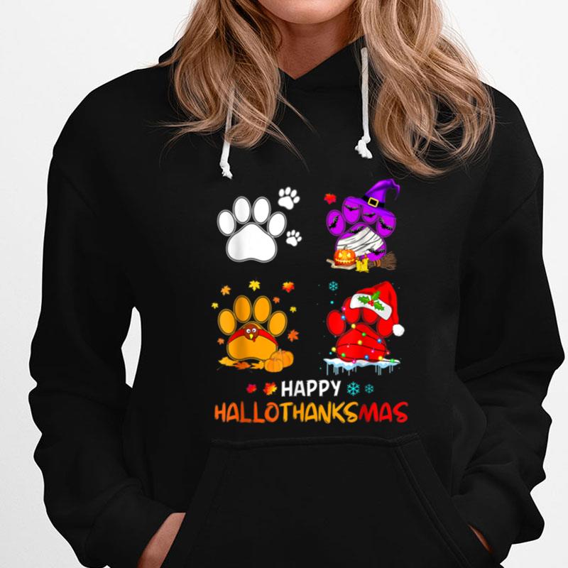 Happy Hallothanksmas Cute Paw Dogs And Pumpkin Turkey T-Shirts