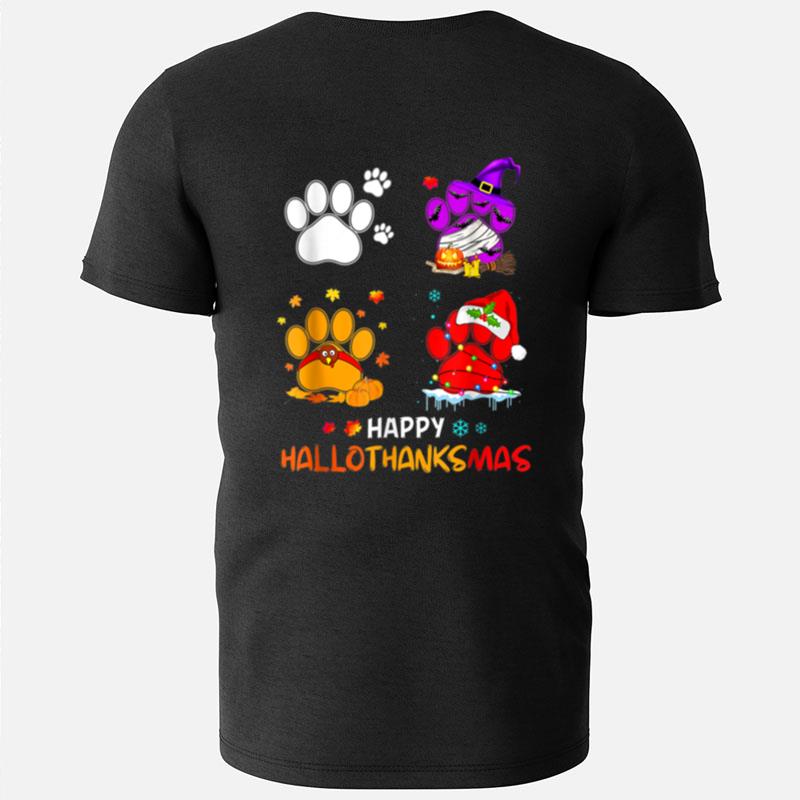 Happy Hallothanksmas Cute Paw Dogs And Pumpkin Turkey T-Shirts