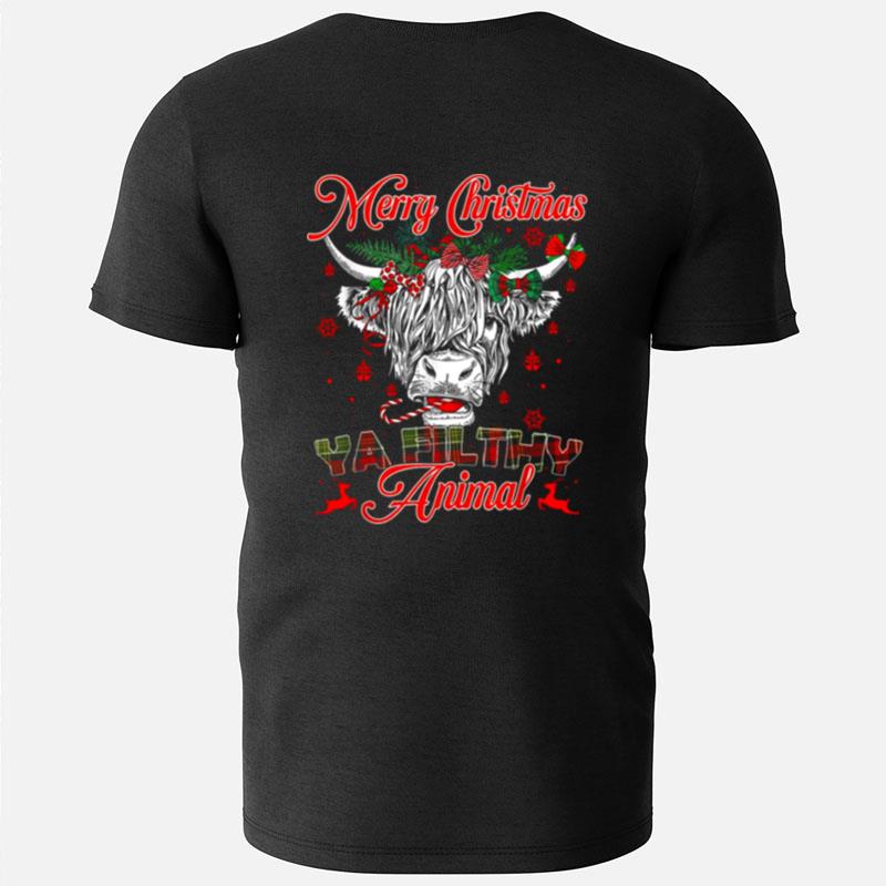 Merry Christmas Animal Highland Cow Heifer T-Shirts