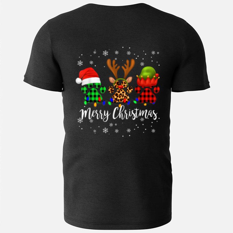 Merry Christmas Dog Paw Red Plaid Santa Hat Pajamas Xmas T-Shirts