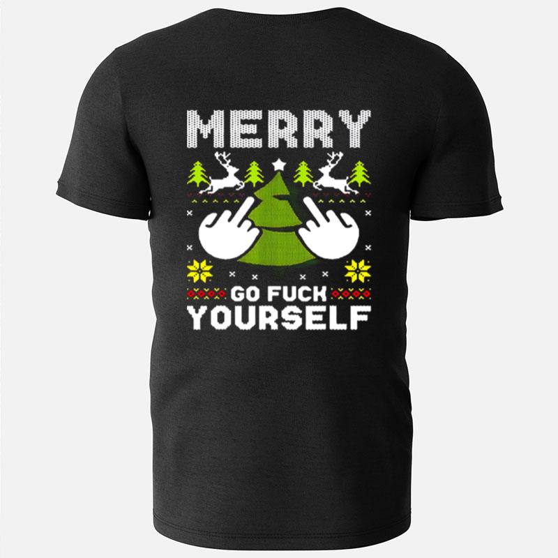 Merry Go F Yourself Middle Finger Ugly Christmas Sweater T-Shirts