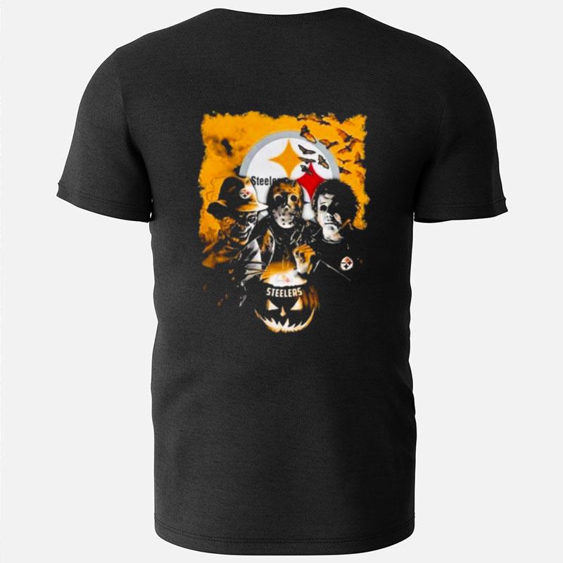 Michael Myers Jason Voorhees And Freddy Krueger Pumpkin Pittsburgh Steelers Halloween T-Shirts