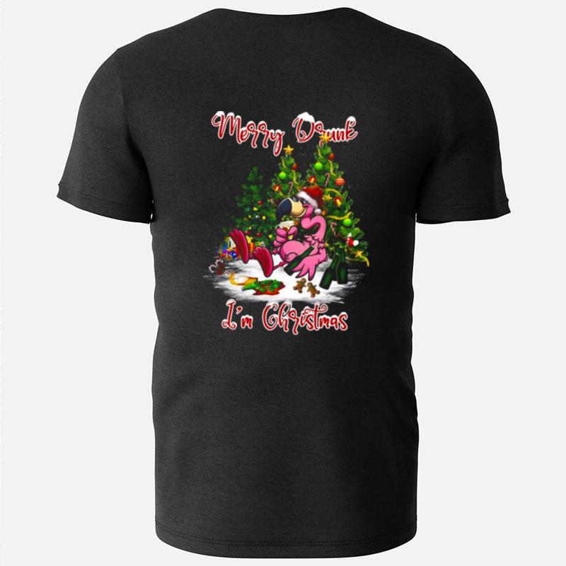Santa Flamingo Merry Drunk I'm Christmas Tree Gift T-Shirts