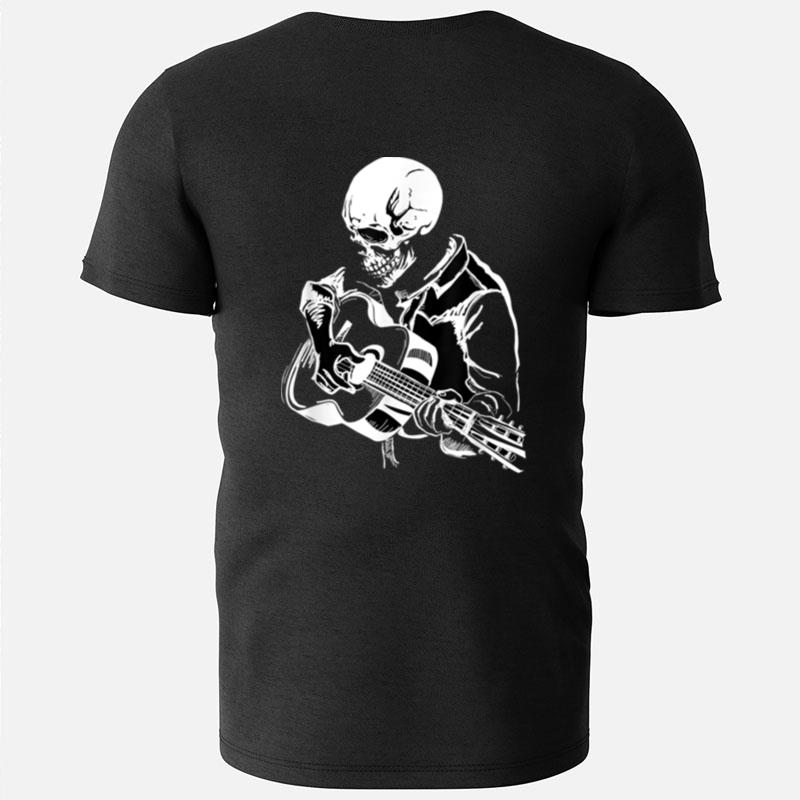 Skeleton Head Playing Acoustic Rock On His Guitar Its Music T-Shirts