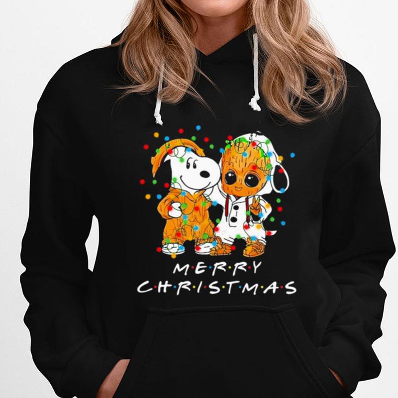 Snoopy And Baby Groot Friends Merry Christmas Light T-Shirts