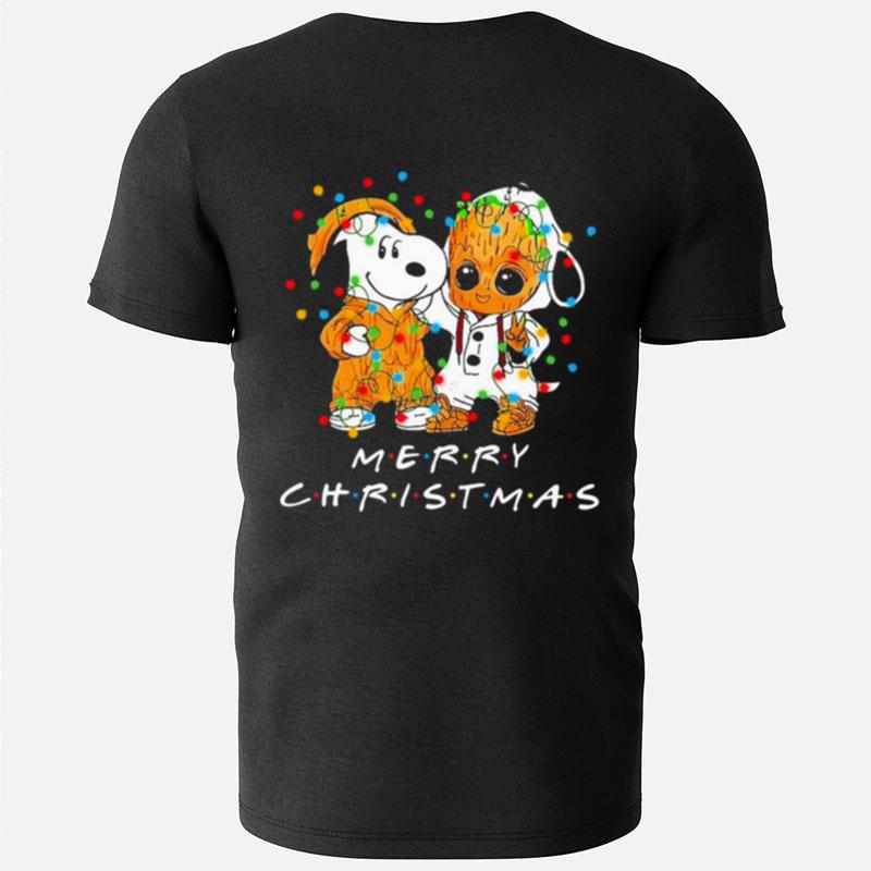 Snoopy And Baby Groot Friends Merry Christmas Light T-Shirts