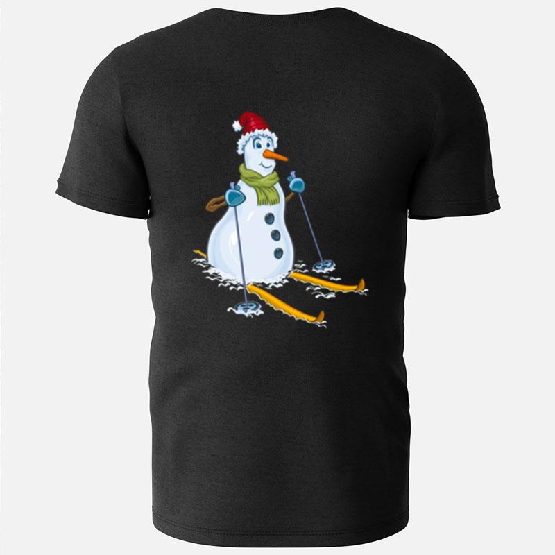 Snowman Joyfully Greets Winter On Skis T-Shirts