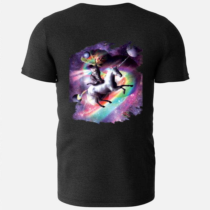 Space Cat Riding Unicorn Laser Tacos And Rainbow T-Shirts