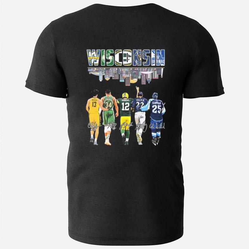 Wisconsin Ighodaro Antetokounmpo Rodgers Yelich Signatures T-Shirts