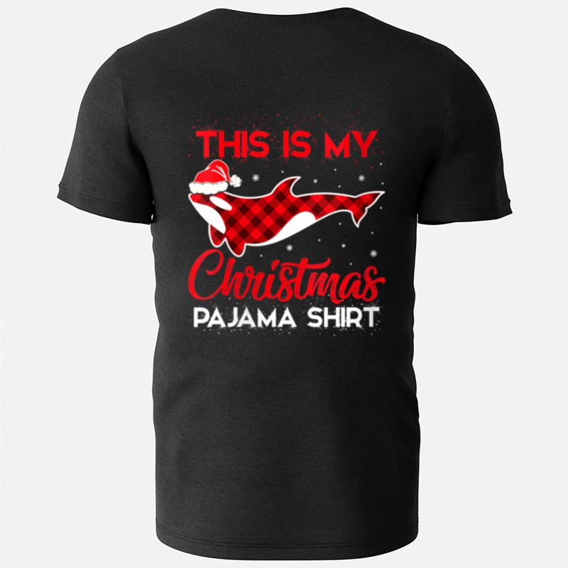 Womens This Is My Christmas Pajama Plaid Orca Santa Hat T-Shirts