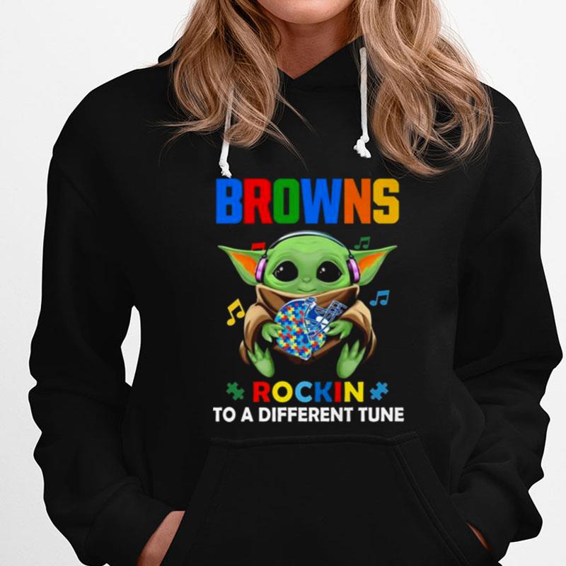 Baby Yoda Hug Cleveland Browns Autism Rockin To A Different Tune T-Shirts