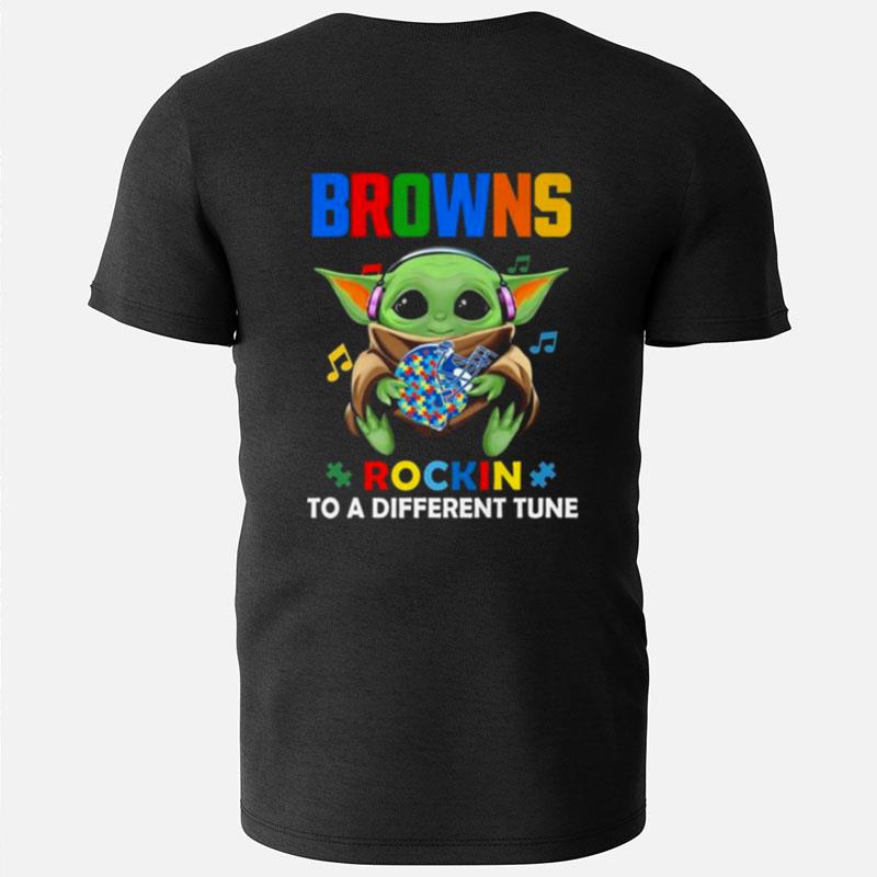 Baby Yoda Hug Cleveland Browns Autism Rockin To A Different Tune T-Shirts