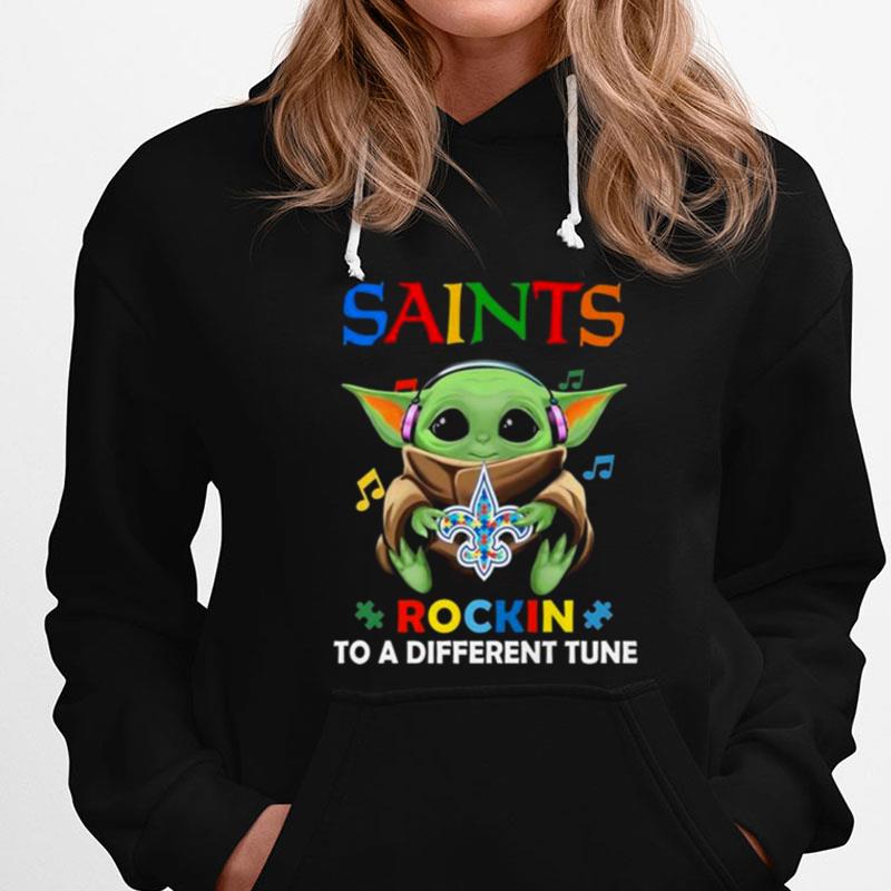 Baby Yoda Hug New Orleans Saints Autism Rockin To A Different Tune T-Shirts