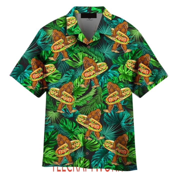 Bigfoot Love Eating Hot Dog Hawaiian Shirt