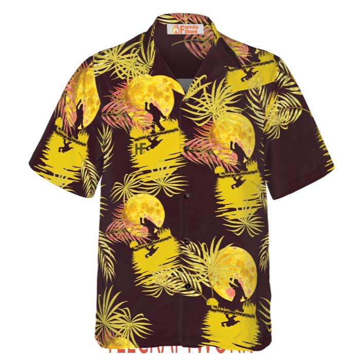Bigfoot Tropical Yellow Moon Bigfoot Hawaiian Shirt