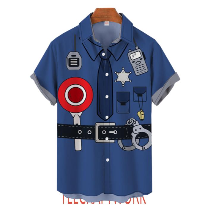 Blue Sheriff Uniform Printing Aloha Hawaiian Shirt