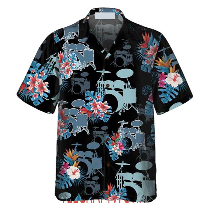 Blue Tropical Flower Drum Drum Hawaiian Shirt