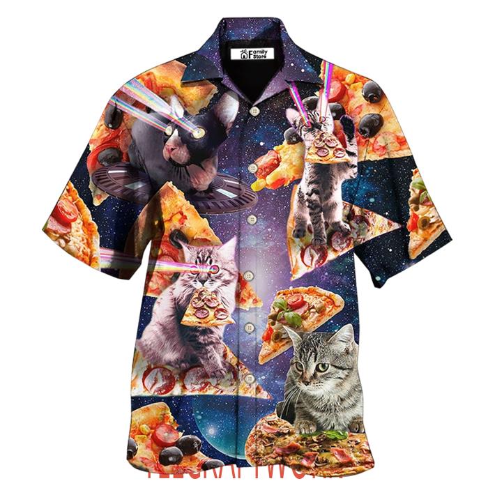 Cat Into The Galaxy Pizza Sky Hawaiian Shirt
