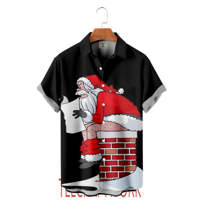 Christmas Funny Santa Sits On The Chimney Hawaiian Shirt