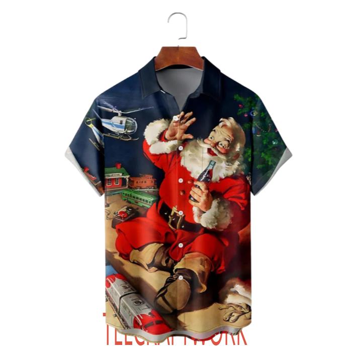 Christmas Giant Santa Claus And Helicopter Hawaiian Shirt