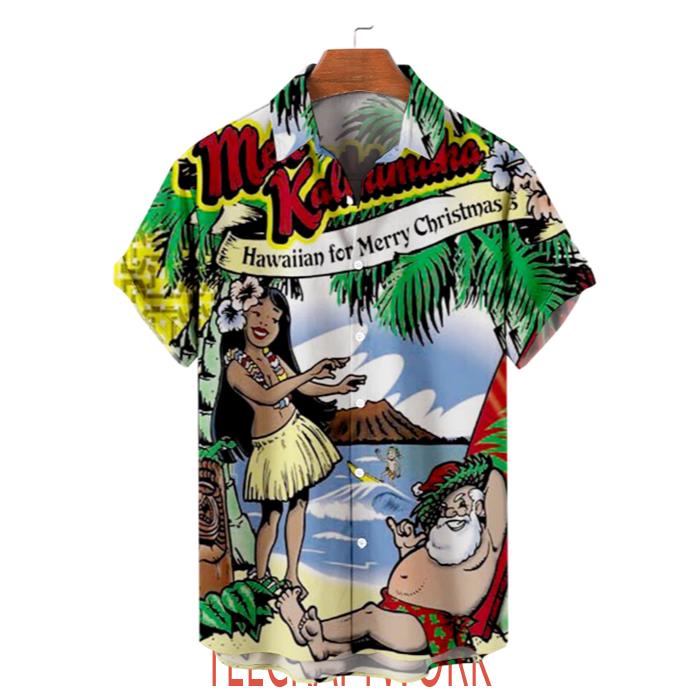 Christmas Girl With Santa Art Hawaiian Shirt