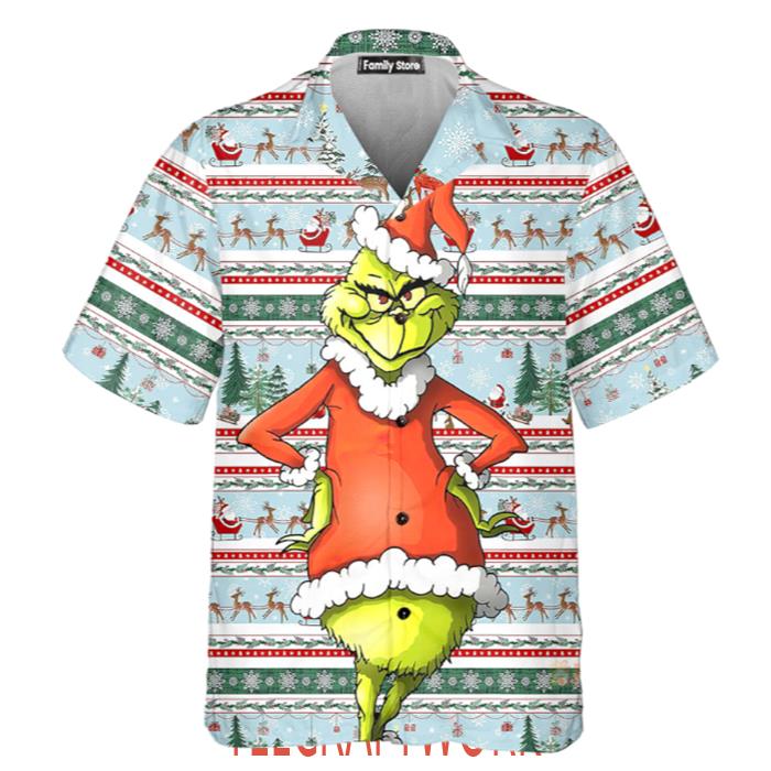 Christmas Grinch Striped Hawaiian Shirt