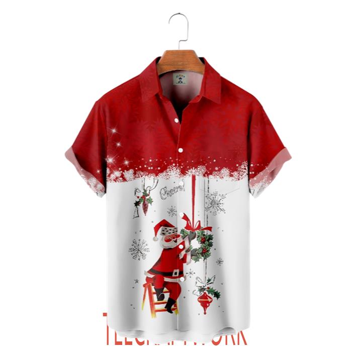 Christmas Snowflake Santa Claus Red Color Hawaiian Shirt
