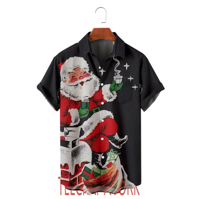 Christmas Vintage Joyful Cozy Santa Graphic Hawaiian Shirt