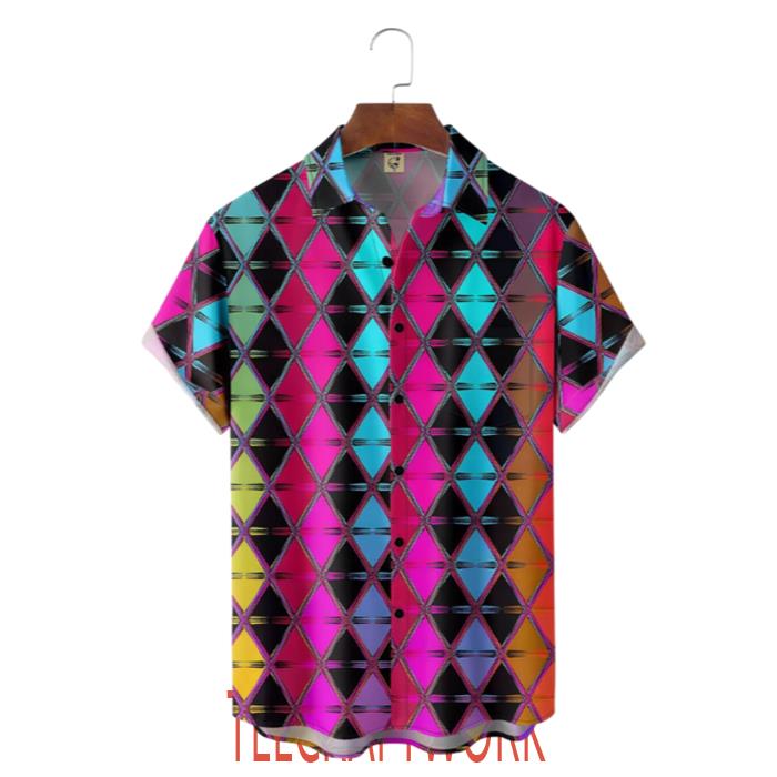 Coloful Diamond Geometry Pattern Hawaiian Shirt