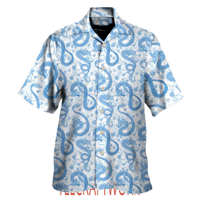 DnD Blue Dragon And White Hawaiian Shirt
