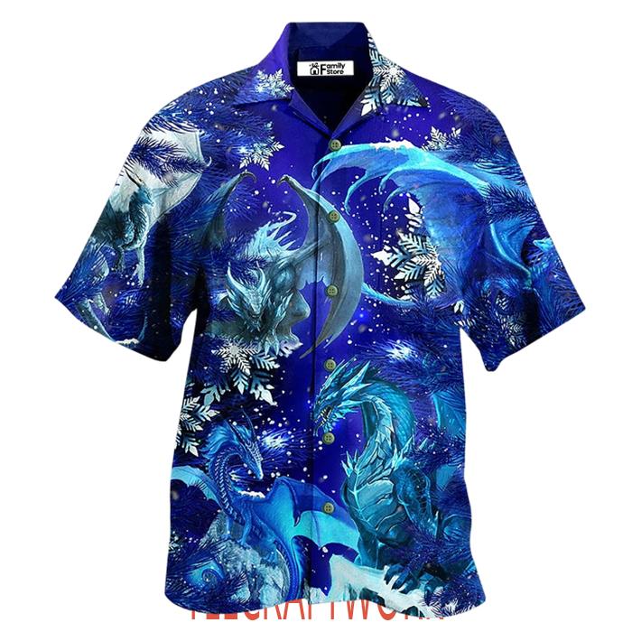 Dragon Merry Xmas Snow Love Blue Color Hawaiian Shirt