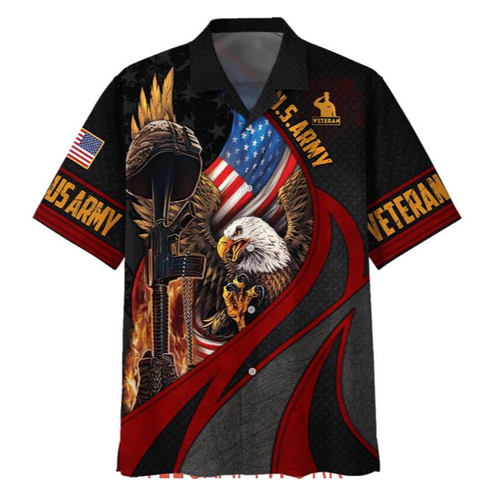 Eagle Wingspan Eagle U.S. Army Veteran Red Black Hawaiian Shirt
