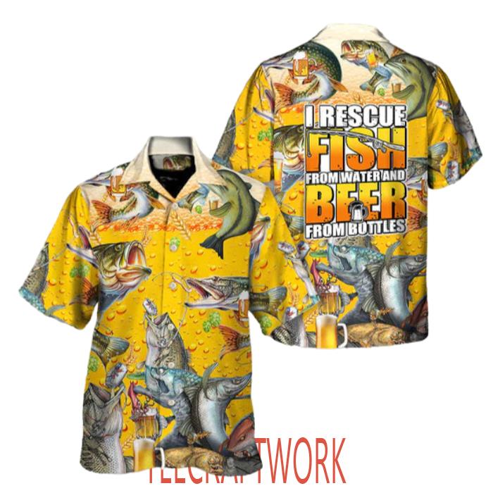 Fishing I Rescue Fish From Water And Beer From Bottles Hawaiian Shirt