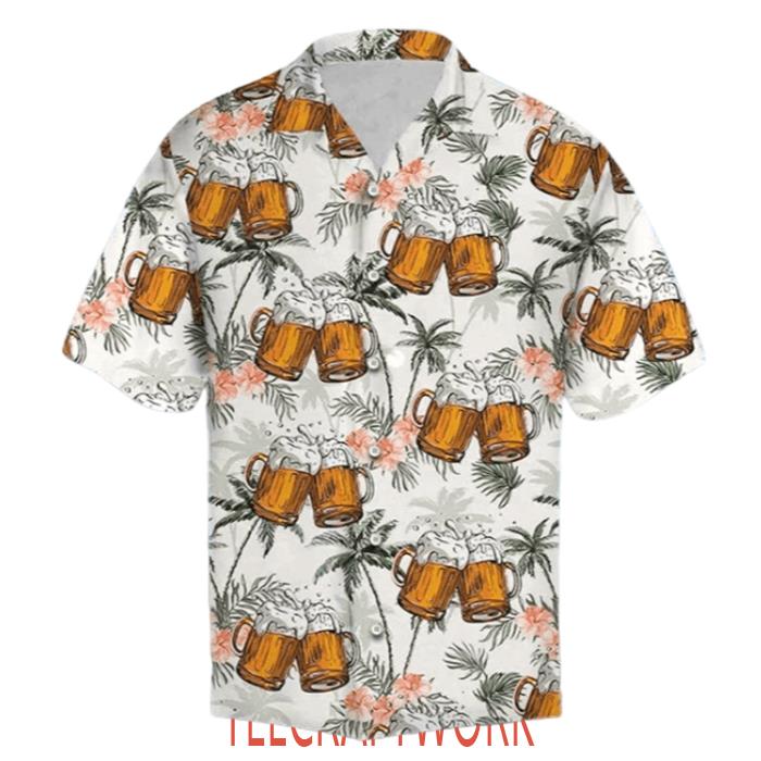 Fresh Beer With Foam Palm Trees Hawaiian Shirt