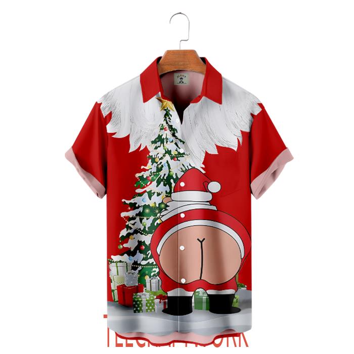 Funny Christmas Santa Claus And His Gifts On The Xmas Tree Hawaiian Shirt