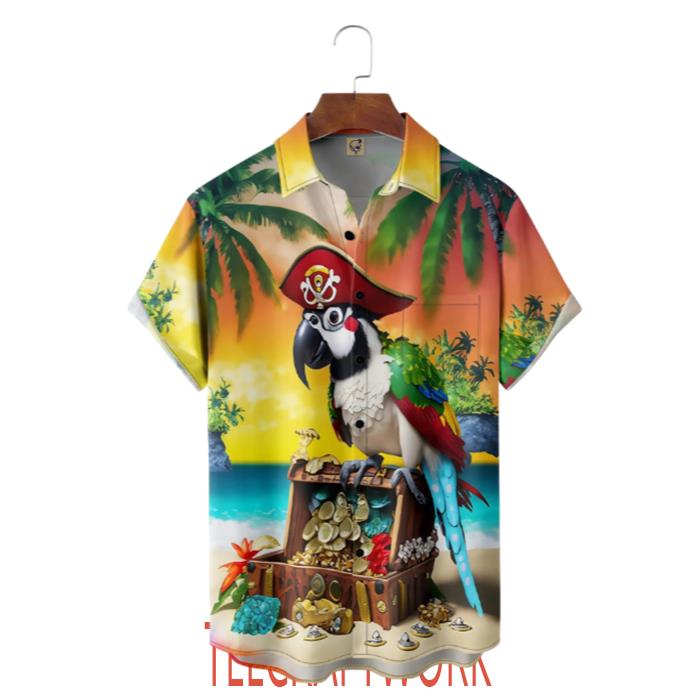 Funny Parrot Captain In Island Hawaiian Shirt