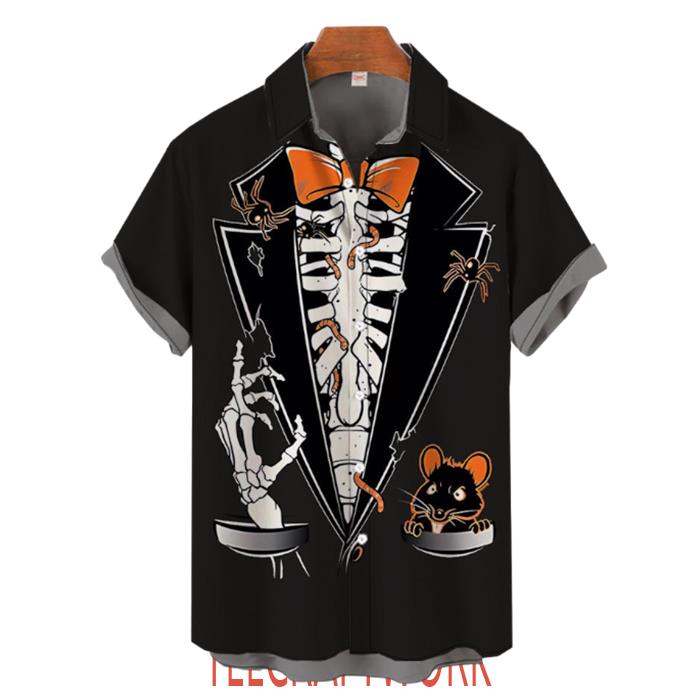 Funny Tuxedo Skeleton Gentleman Costume Halloween Hawaiian Shirt