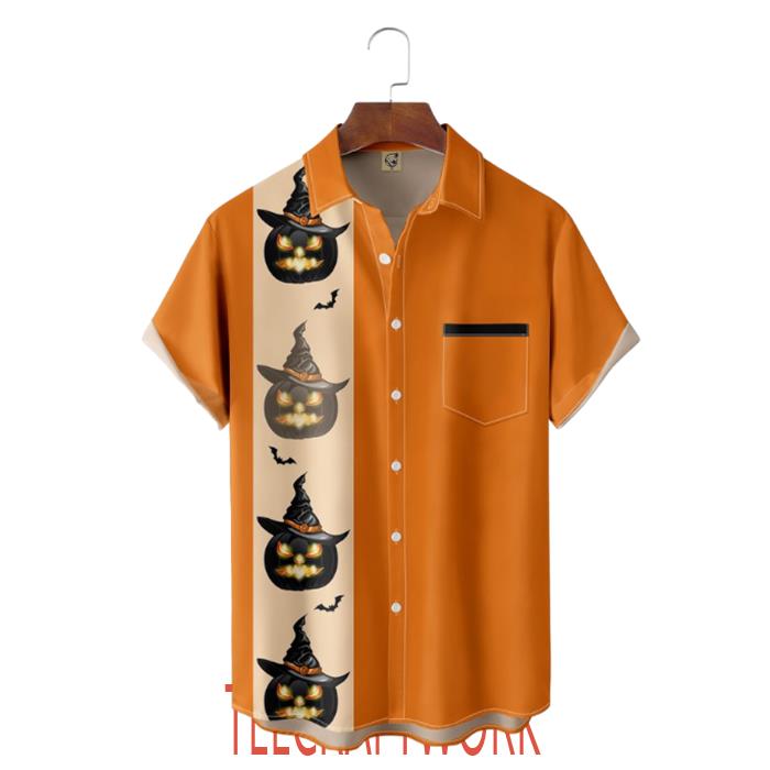 Halloween Black Pumpkins And Bats Hawaiian Shirt