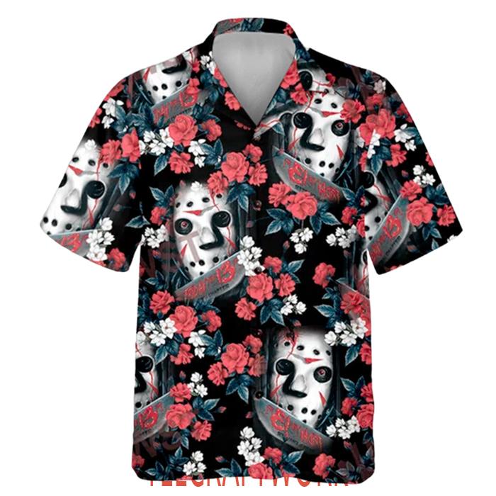 Halloween Jason Voorhees Flower Tropical Style Hawaiian Shirt