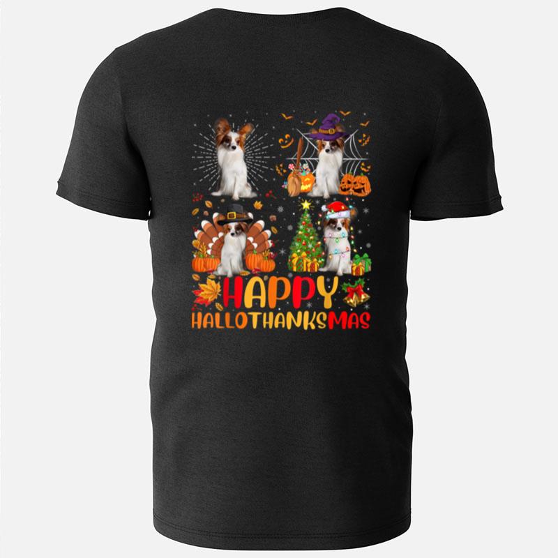 Halloween Thanksgiving Christmas Papillon Dog Hallothanksmas T-Shirts